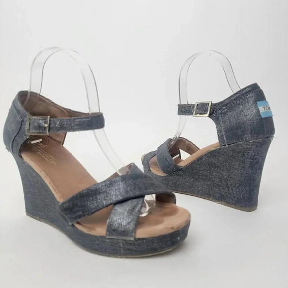 [TOMS] Sienna Iridescent  Black Denim Wedge Heel Sandals - 8.5 - Picture 7 of 11